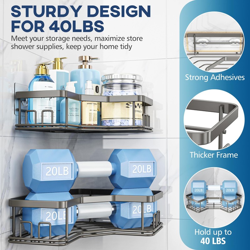 MAXIFFE Shower Caddy, 3-Pack Shower Organizer with Soap Holder, Corner