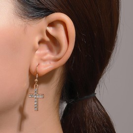 4Pair Cross Dangle Earrings, Rose Relief Earrings for Women, Small, Metal, No Gemstone