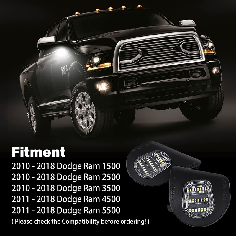 KanSmart For Ram Puddle Lights Compatible with 2010-2019 Dodge Ram