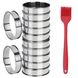 12-Pieces Cooking Rings 4 Inch English Muffin Rings, Stainless Steel Double Rolled Baking Rings Tart Rings, Crumpet Rings Cooking Baking Ring Molds