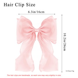 Large Hair Bow Clips for Women, Pink Bow Hair Barrettes with Long Tail French Hair Ribbon Clips Hair Accessories for Girls (Light Pink)