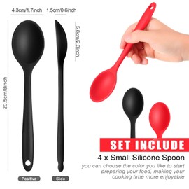 Patelai 4 cucharas de silicona multicolor pequeñas, antiadherentes, de silicona, para servir de cocina, cocina, cocina, hornear, mezclar herramientas (rojo, negro)