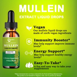 Extra Strength 2,000mg Mullein Drops for Lungs, Mullein Leaf Extract Supplement, Alcohol Free, High Absorption, Powerful and Natural Vegan Mullein Liquid Drops for Lung Cleanse, Immune Support