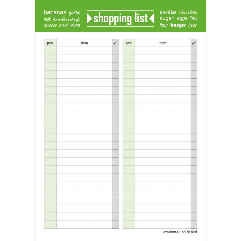 PRICARO Shopping List "Typo", magnetic, green, A5, 25 sheets, set