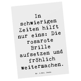 Mr. & Mrs. Panda Postcard with German Text "Hoffnung in schwierigen Zeiten - Gift, Optimism, Difficult Times, Motivation, Postcards, Inspiration,