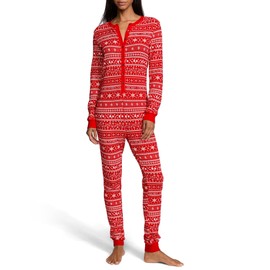 Victoria's Secret Thermal Long Sleeve Onesie, Sleepwear for Women, Fair Isle Red (XL)