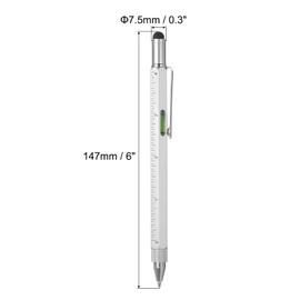 MECCANIXITY 6 in 1 Metal Multitool Tech Tool Pen Gifts for Men with Ballpoint Pen, Ruler, Screwdriver, Stylus, Level Gauge for Christmas,Silver