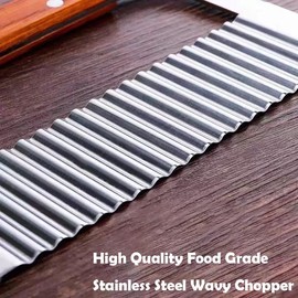 Heavy Duty Stainless Steel Large Crinkle Cutter Wavy Chopper French Fry Slicer for Potatoes Carrot Chips and Fruits, Vegetable, Potatoes, Onions (Wood-Style II, 1 PCS)