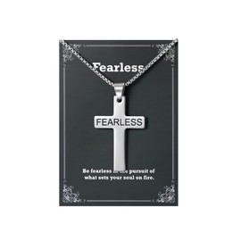 Big Fearless Cross Necklace - Stainless Steel Chain Necklace for Men, Baptism Religious Gifts Christian Jewelry