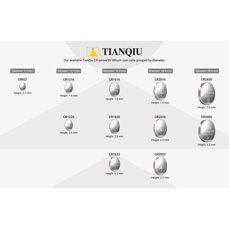 TIANQIU 2032 Battery (CR2032/ DL2032/ E-CR2032/ SB-T51/ LF1/ 2V) Lithium