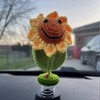 Shaking Sunflower Car Accessories Dashboard Decorations, Smiley Handmade Knitted for