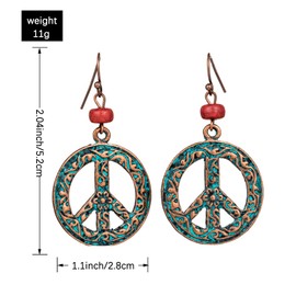 KaFu Unique Antique Silver Round Peace Sign Symbol Hook Dangle Drop Earring Vintage alloy Hollow Carved Flower Drop Earring For Women Jewelry Gift (Ancient gold)