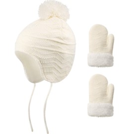 Winter Hat and Mitten Set Fleece Lined Knit Kids Earflap Hat Warm Fleece Gloves