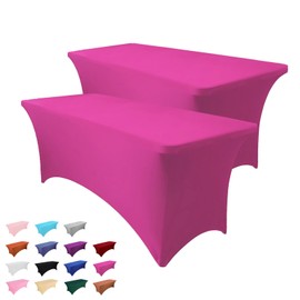 Hussome 2 Pack 6FT Table Cloth for Rectangle Table Hot Pink tablecloth Rectangular Fitted Stretch Spandex Table Covers 6 ft for Birthday, Cocktail, Wedding, Banquet Spring Summer Outdoor Party