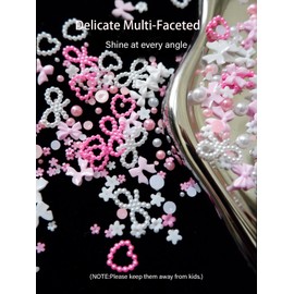 AMLAVIFISH 3D Nail Charms Accessories,Bow Nail Charms, 500Pcs Nail Charms and Gems, Heart Pearls Nail Charms - Mix Sizes Flatback Pearls Nail Charms for Manicure DIY Crafts Jewel Accessories