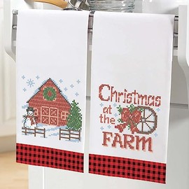 Herrschners Christmas at The Farm Towel Pair Stamped Cross-Stitch
