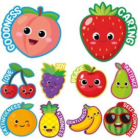 60Pcs Fruit of The Spirit Christian Bulletin Board Set VBS Vacation Bible Religious Accents Cutouts Sunday School Christian Kids Classroom Wall Art Decor Back to School Teacher Supplies