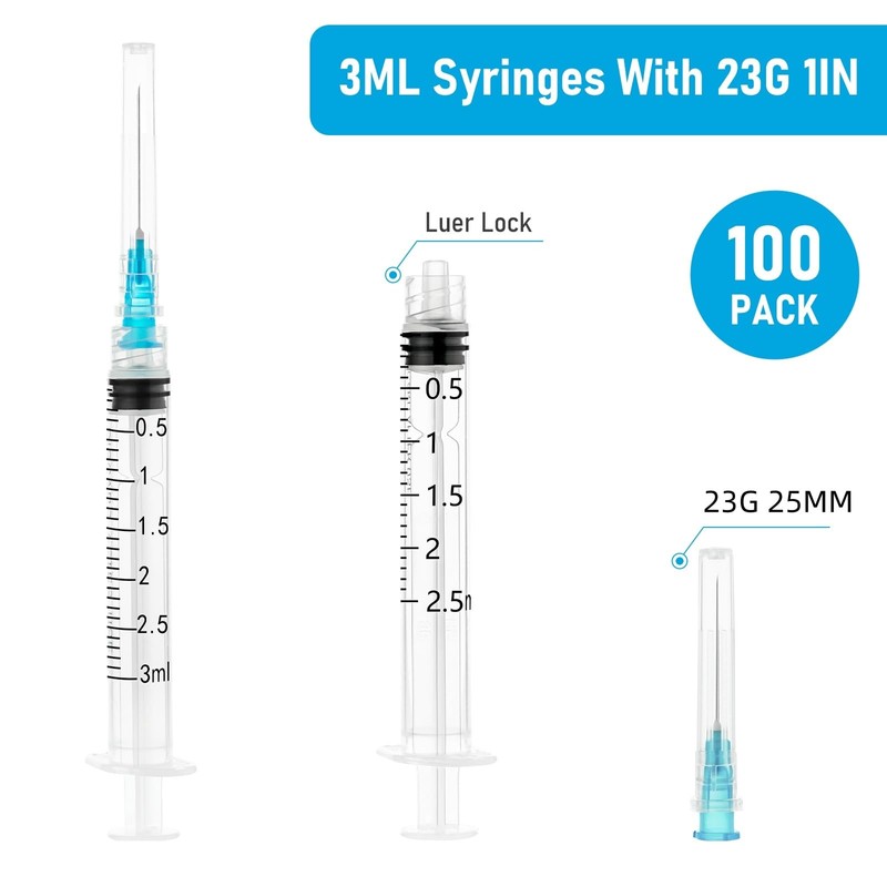 3ml/cc Syringe Measuring Tools 23G 25mm,Clear Graduations Suitable for Scientific