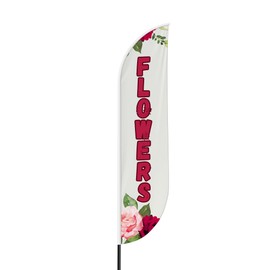 Flowers Feather flag for Outdoor by Mavis Print | 11.5 FEET Long Polyester Outdoor Banner Flag for Easy Hang | HD Print Swooper Flag Only for Valentine's Day | Made in USA