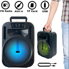 Universal Loud Portable Party Bluetooth Speaker 6.5'' Woofer Heavy Bass Stereo FM TWS LED
