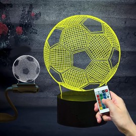 ASEAZ 3D Illusion Night Light Football Gifts for Boys Kids 16 Colors Changing LED Table Lamp Football Lover Stuff with Remote Control Sports Fans Toys Birthday Soccer Game Gift Cup Room Decor