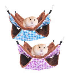 2 PCS 13.7×13.7inch Small Guinea Pig Rat Hammock Guinea Pet Small Animal Hanging Hammock Bunkbed for Sugar Glider Squirrel Playing(Blue and Purple)