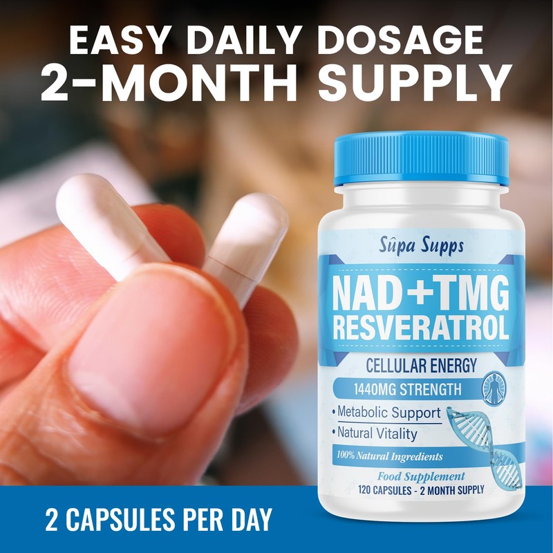 NAD+ TMG, Resveratrol -120 Capsules, 60 Day Supply, Cellular Energy