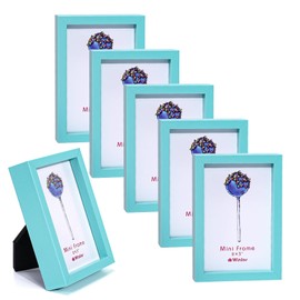 Winlor Mini size picture frames, Baby photo frame, 2x3'', set of 6, For tabletop decoration, With soft magnet sheet, Cute Refrigerator sticker, Blue color