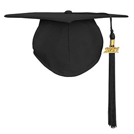 Happy Secret Unisex Matte Graduation Cap with Graduation Tassel Year Charm 2021 Black