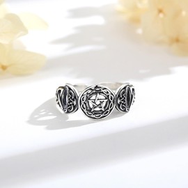 CELESTIA Hecate Ring Greek Triple Moon Goddess Tree of Life 925 Sterling Silver Hekate Rings Hecate Wheel Pendant Pagan Witch Witchy Wiccan Jewelry Vintage Reversible Open Adjustable Gifts for Women