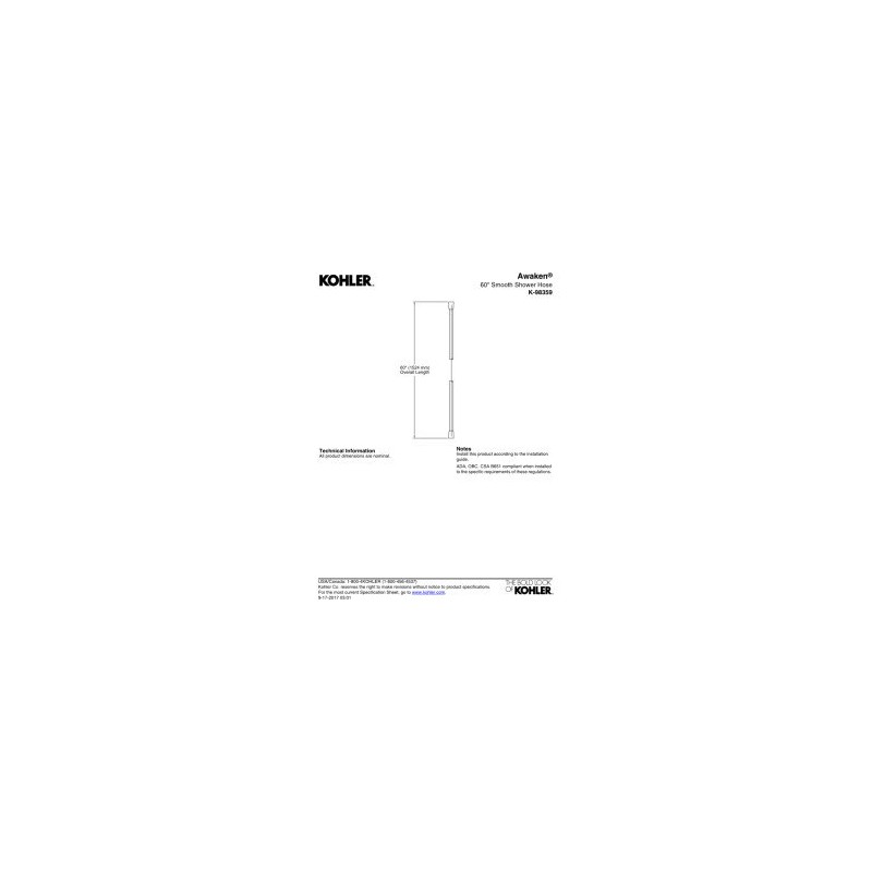 KOHLER 98359-CP Awaken 60-Inch Smooth Shower Hose, Polished Chrome