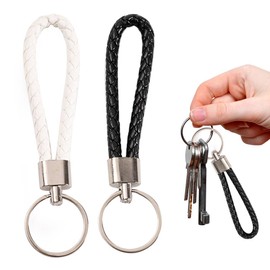 JUGUTA Key Fob Car for Car Motorcycle Pack of 2 Leather Braided Lanyard D Ring Key Ring Replacement Accessories for Car (Black & White)
