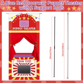 Doorway Puppet Theater with 2 Adjustable Rods 31x67 In Red Yellow Foldable Hanging Puppet Show Theater for Kids Pretend Play Hand Puppets Educational Kids Activities Toys Easy to Set Up Put Away