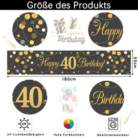 40 Table Runners Birthday Decoration 40th Birthday Man 40th Birthday Men Women Decoration, Happy Birthday Decoration, Birthday Decoration for Men Women Birthday Party Decoration 180 x 35 cm (Black