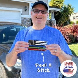 Stickios Police Firefighter Military Sticker - Distressed American Flag Thin Blue Red Green Line Decal for Cars, Trucks & Vehicle Windows - Made in USA (5.9x3.3 inches)