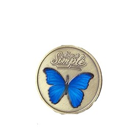 RecoveryChip Keep It Simple Blue Butterfly Serenity Prayer Medallion, Small, Brass