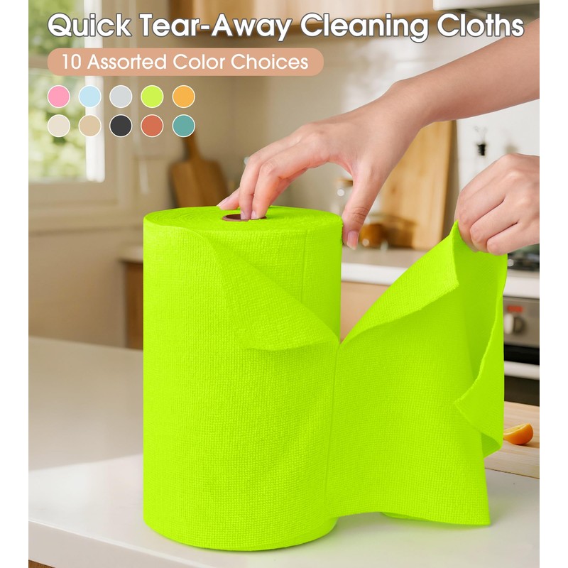 KitchLife Microfiber Cleaning Cloth Roll, 100 Pack - Tear-Away Microfiber