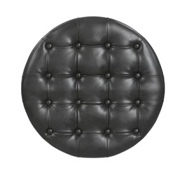 HomePop Home Decor | Button Tufted Faux Leather Round Storage Ottoman | Ottoman with Storage for Living Room & Bedroom (Black Faux Leather)