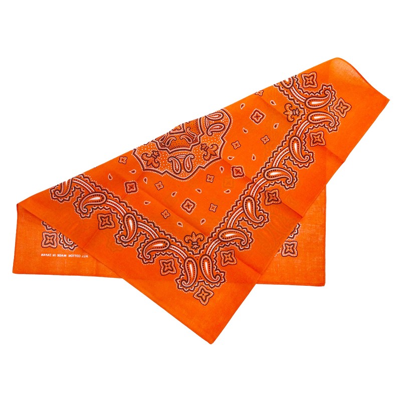 WKG Bandana, Paisley, Made in Japan, Cotton Handkerchief, orange