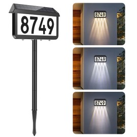 Brightever Solar Address Signs, House Number for Outside Waterproof, 3-Color LED Illuminated Address Plaques with Stake, Wall Mounted Solar Powered Light Up Address Numbers for Houses, 1-Pack