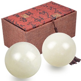 Fengshuibringluck 1.9in Natural Jade Baoding Ball Chinese Health Exercise Massage Balls Stress Relieve (White)