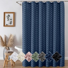OVZME Long Shower Curtain for Bathroom 84 Inches Long, Dusty Blue Boho Tufted Striped Texture, Hotel Quality Modern Farmhouse Protect Privacy Bathroom Shower Curtain, 72Wx84L Inches