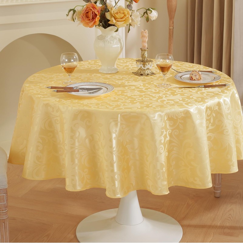 meioro Washable Tablecloth, Round Damask Tablecloths, Waterproof Polyester Fabric Tablecloth,
