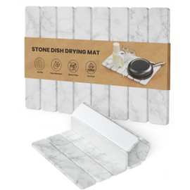 CHROME CLUB Stone Drying Mat for Kitchen Counter - Collapsible Diatomaceous Earth Dish Drying Stone - Fast Absorbent Stone Dish Drying Mat for Dishes, Pots, Plants (White Marble)