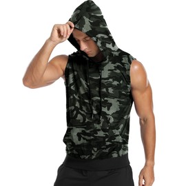 Amussiar Men's Workout Sleeveless Hoodie Gym Tank Tops Bodybuilding Muscle Activewear Shirt with Pocket Black-Camouflage