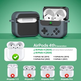 Inesore Inesore with Locking Case for Airpods 4 Case with Cleaner Kit,Compatible with Airpods 4 with Active Noise Cancellation Case,Classic Cool Funny Game Console Airpod 4 Case Cover for Men Boy(Black)