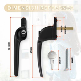 Bwintech 2 Pcs Offset Black UPVC Aluminium Window Handle,Left Hand, 43mm Spindle for Indoor and Outdoor UPVC Window