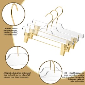 Quality Lucite Acrylic Clear Skirt Pants Trousers Bottom Hangers with Adjustable Metal Clips, Made of Clear Acrylic for a Luxurious Look and Feel with Swivel Hook (Clear/Gold Hook - Pant/Skirt, 5)