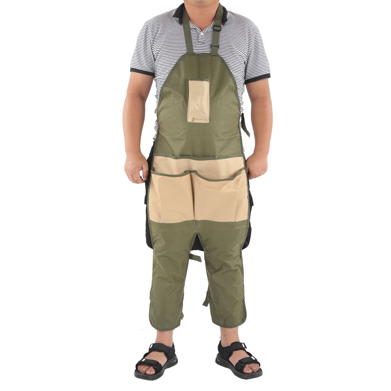 Gardening Apron Green Khaki 600D Oxford Fabric Multiple Pockets Durable