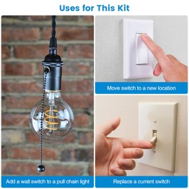 Wireless Light Switch and Receiver Kit, Ortis 300ft RF Range Wireless Wall Switches for Lights, Fans, Battery Included, No Wiring Needed (2 Switches & 1 Receiver Kit)
